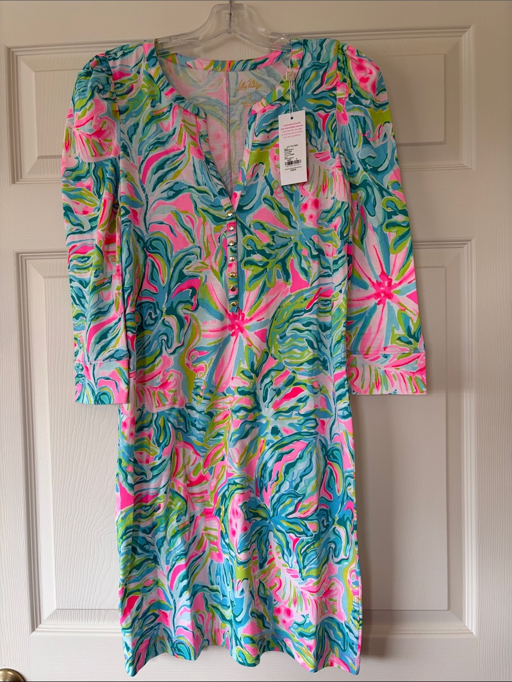 Lilly Pulitzer Neon Pink, Aqua & Lime Wave-Print Midi Dress NWT